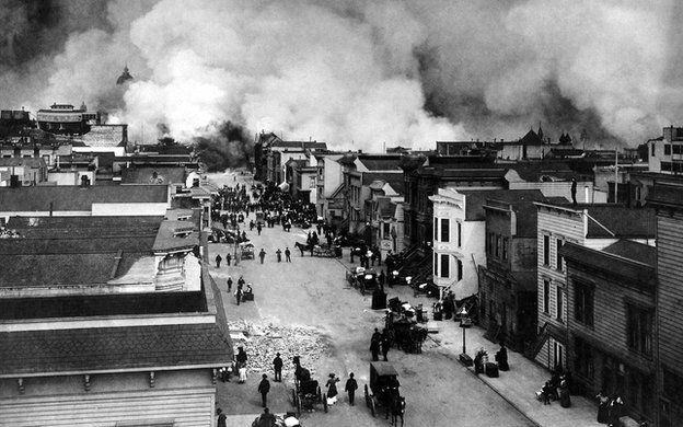 Burning in San Francisco's mission district in 1906
