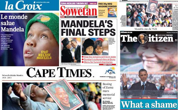 World papers leading on Mandela memorial service