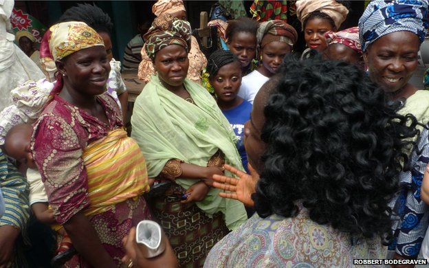 A market demonstration of a female condom