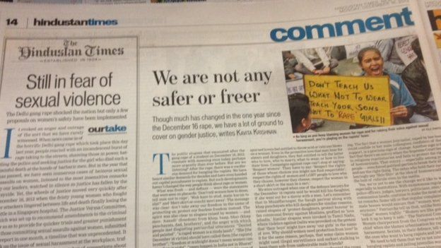 Newspapers continue to question authorities on the issue of women's safety in India