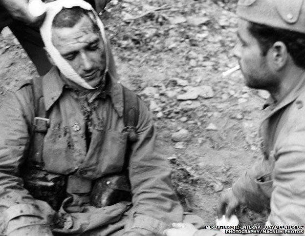 Wounded soldier with bandaged head