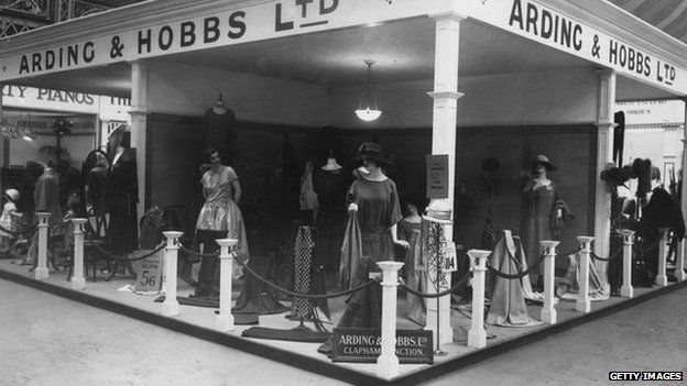 22nd April 1923: Department store Arding & Hobbs' stand at the Daily Express Women's Exhibition at Olympia exhibition centre in London.