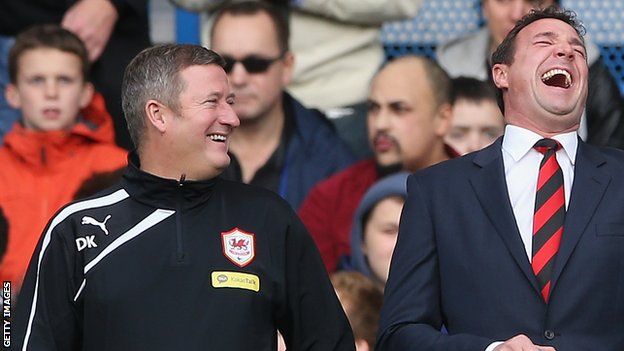 Cardiff City caretaker boss David Kerslake and former manager Malky Mackay