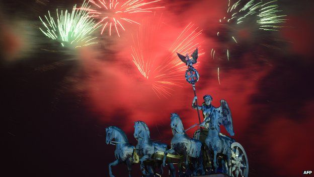 Fireworks over Berlin's Brandenburg Gate