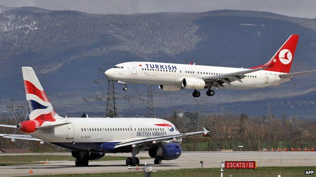 Turkish airline jet landing in Geneva