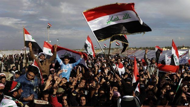 Protesters chant slogans against Iraq's Shia-led government during a demonstration in Ramadi, Iraq, in this file photo from 9 January 2013.