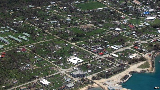 This handout photograph provided by the Royal New Zealand Air Force (RNZAF) shows the destruction caused by a major cyclone on Foa Island in Tonga on 12 January 2014