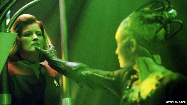 Actress Kate Mulgrew (left) stars as Captain Kathryn Janeway and Susanna Thompson stars as the Borg Queen in Star Trek: Voyager