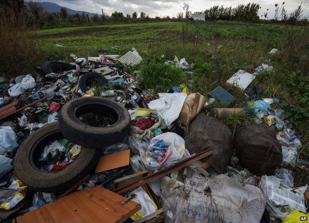 Waste dumped on the edge of farmland near Naples, 18 November 2013
