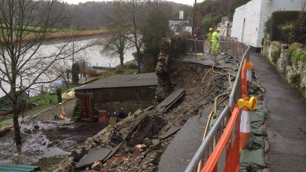 Calstock collapsed road