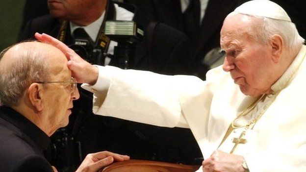 Pope John Paul II blesses Father Marcial Maciel - Nov 2004