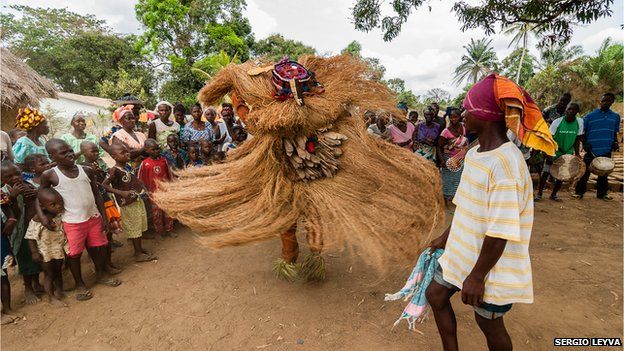 Traditional dance in straw costume in in Mokpangumba