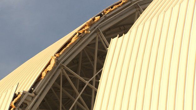 Insulation and lagging are visible in several parts of the Natal stadium