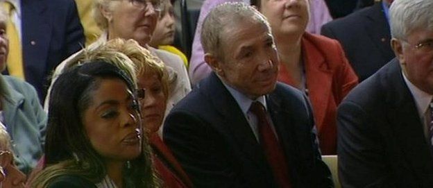 David Abrahams, centre, watching Tony Blair's farewell speech as PM