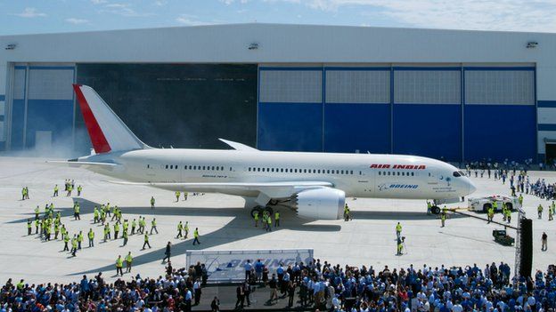 First Boeing 787 Dreamliner rolled out at Boeing's North Charleston factory, South Carolina, April 2012