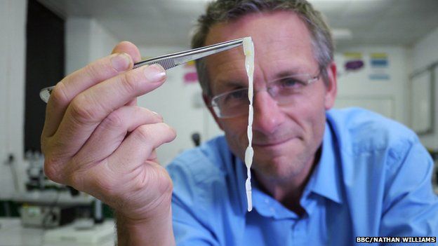 Michael Mosley with a human tapeworm