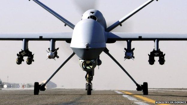 MoD handout photo of an RAF Reaper UAV (Unmanned Aerial Vehicle).