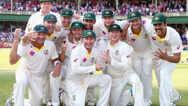 Australia celebrate winning the Ashes