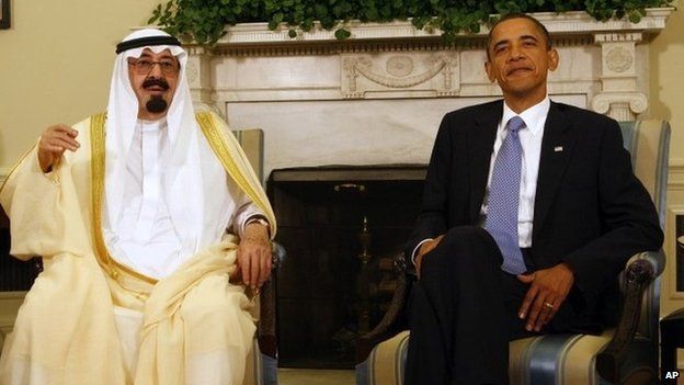 President Barack Obama meets with Saudi Arabia's King Abdullah in the Oval Office of the White House in Washington 29 June 2010