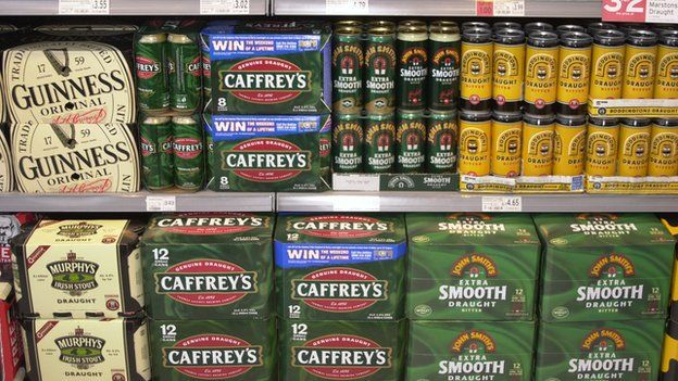 Beer on a supermarket shelf