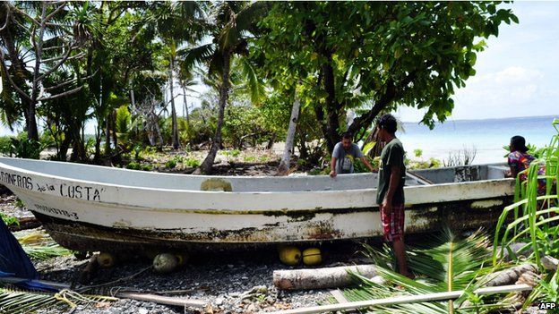 Mr Alvarenga's boat , washed up on Ebon Atoll in the Marshall Islands