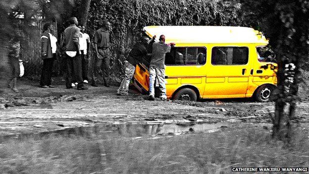 A bus stuck in a pothole, Catherine Wanjiru Wanyangi