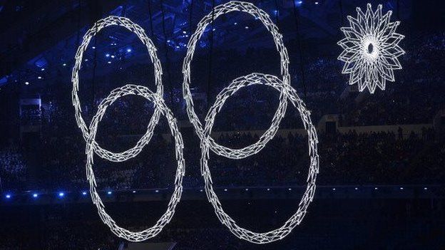 One of the Olympic rings malfunctions during the opening ceremonies of the 2014 Winter Games in Sochi on 7 February, 2014.