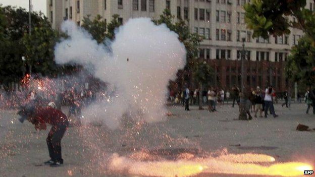 Cameraman hit by explosive in Rio de Janeiro