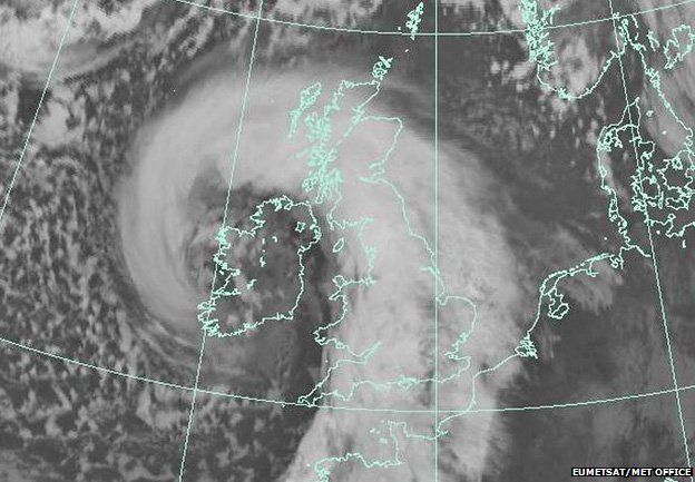 satellite image of the storm over the UK