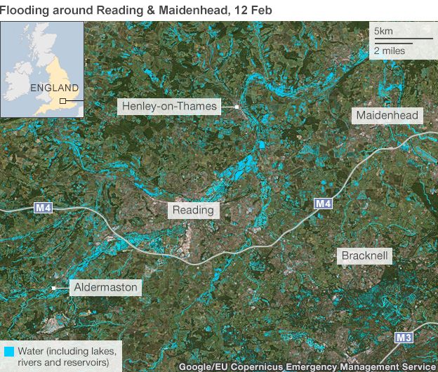Map: Flooding around Reading and Maidenhead