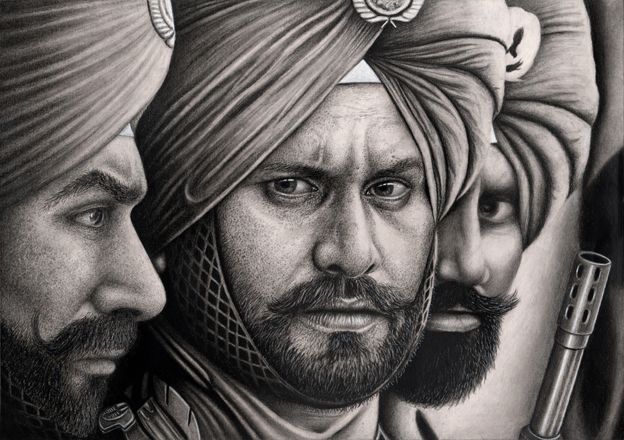 Singh Tattal's drawing of Sikh Soldiers