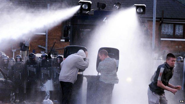 Water cannon being used in Belfast in 2001