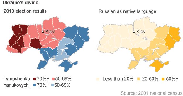 Map: Ukraine's political and linguistic divide