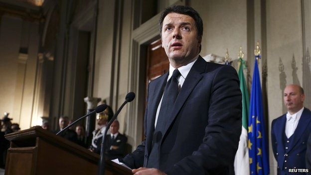 Italy's newly elected Prime Minister Matteo Renzi talks during a news conference following a meeting with Italian president Giorgio Napolitano in which he has unveiled the names of the members of his government at the Qurinale presidential palace in Rome (February 21, 2014)