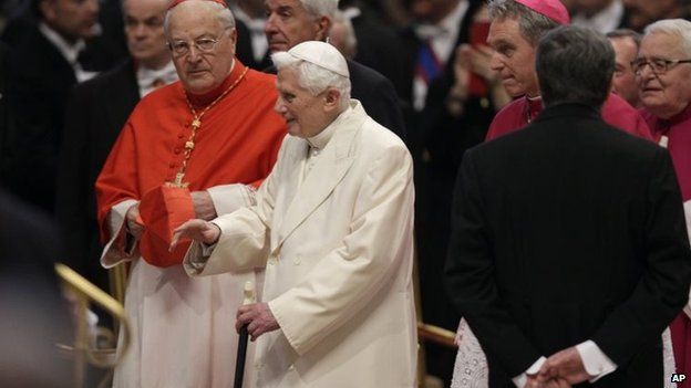 Pope Emeritus Benedict XVI arrives for the ceremony