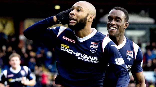 Yoann Arquin celebrates after his first-half opener gave Ross County the lead.