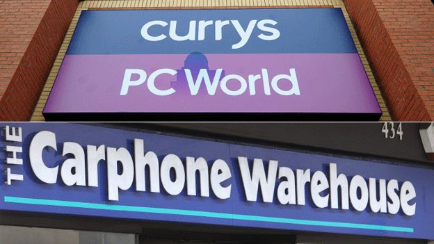Currys, PC World and Carphone Warehouse signs