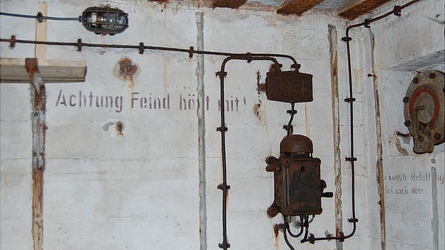 German writing and fixtures inside the bunker near the Halfway, Guernsey