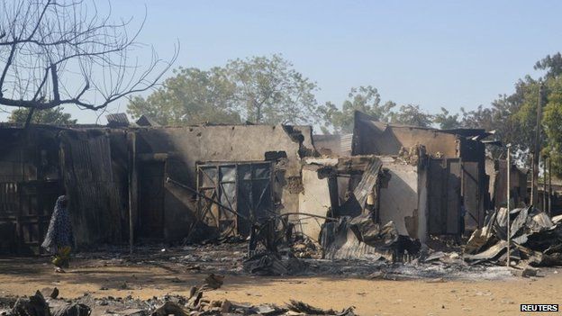 Homes destroyed by Boko Haram militants in Bama, Borno State (February 2014)