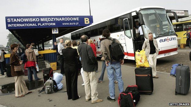Polish workers at Warsaw bus garage - file pic