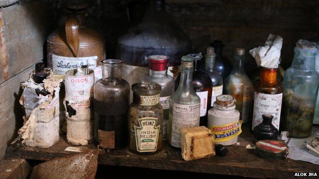 Bottles of sauces in Mawson's base camp