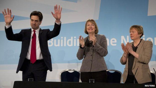 Labour Party leader Ed Miliband, deputy leader Harriet Harman, shadow leader of the House Angela Eagle