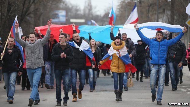 Pro-Russian protesters in Simferopol on 1 March 2014