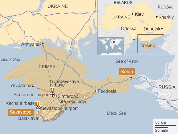 Map of Crimea showing key locations