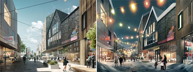 Shopping street in summer and winter