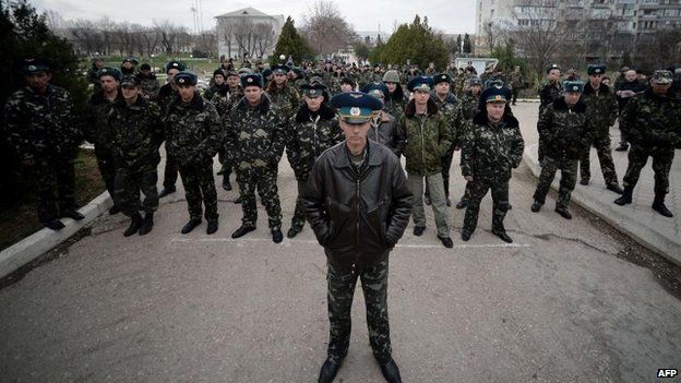 Sevastopol Air Base troops face up to Ukrainian pro-Russian protesters in Belbek, 6 March