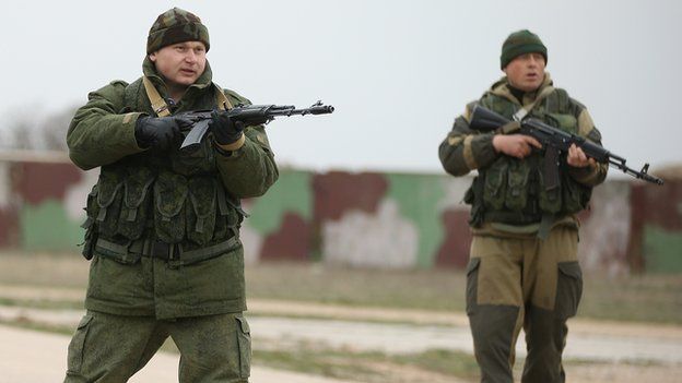 Russian-led troops at Belbek base, Crimea