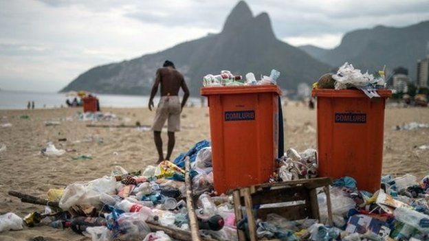 Rubbish on Ipanema beach, Rio de Janeiro
