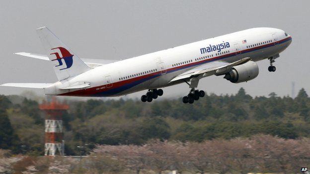 A Malaysia Airlines Boeing 777-200ER taking off from Narita Airport near Tokyo, Japan, April 2013