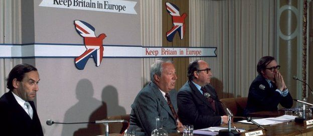 Edward Heath and Roy Jenkins campaigning for a yes vote in the 1975 EU referendum